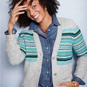 Talbots | V-Neck Fair Isle Cardigan Sweater